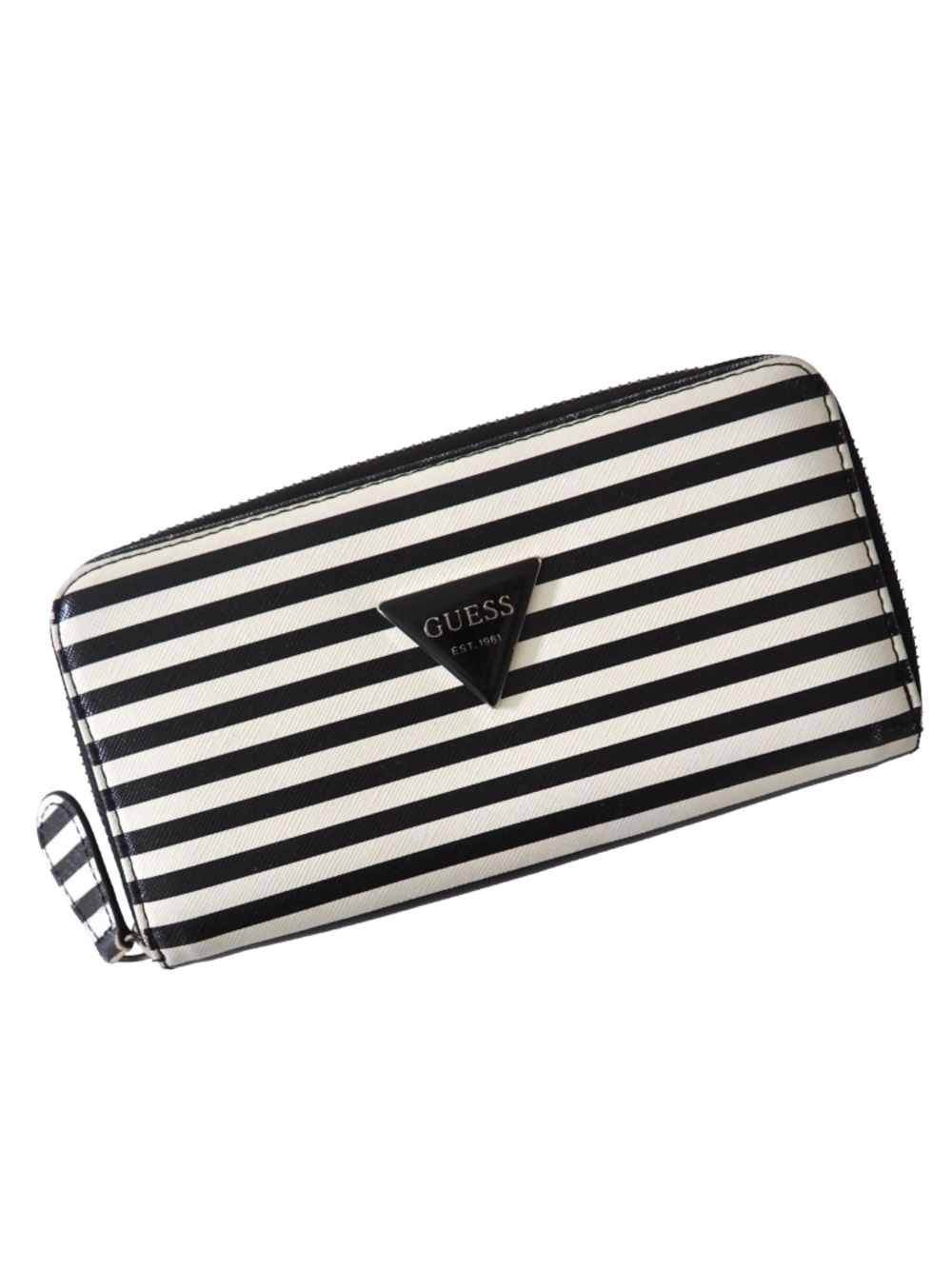 GUESS Black and White Striped Zip-Around Wallet
